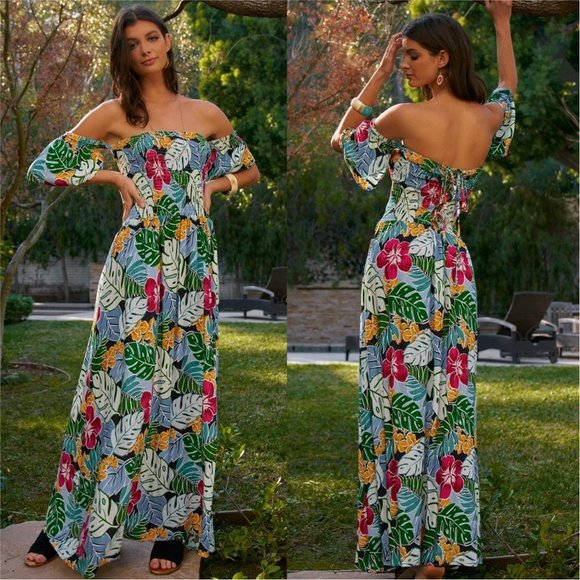Floral Off Shoulder Maxi Dress - Picture 1 of 5